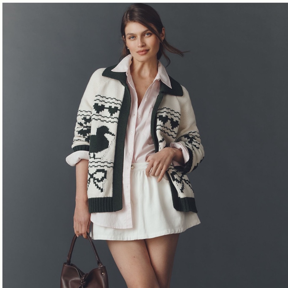 NWT Anthropologie Bel Kazan Knitted Duck Icon Cardigan Sweater One Size - Picture 3 of 16